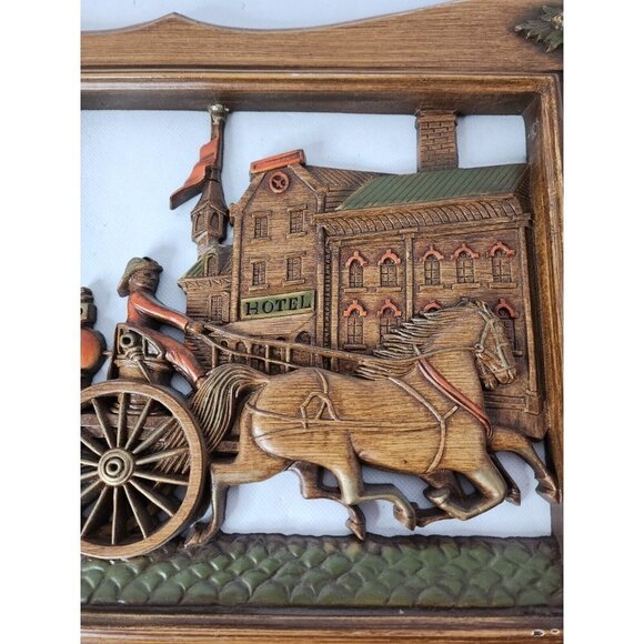 Vintage Burwood Victorian Carriage Horses Carved Dimensional Wall Plaque - Picture 3 of 9